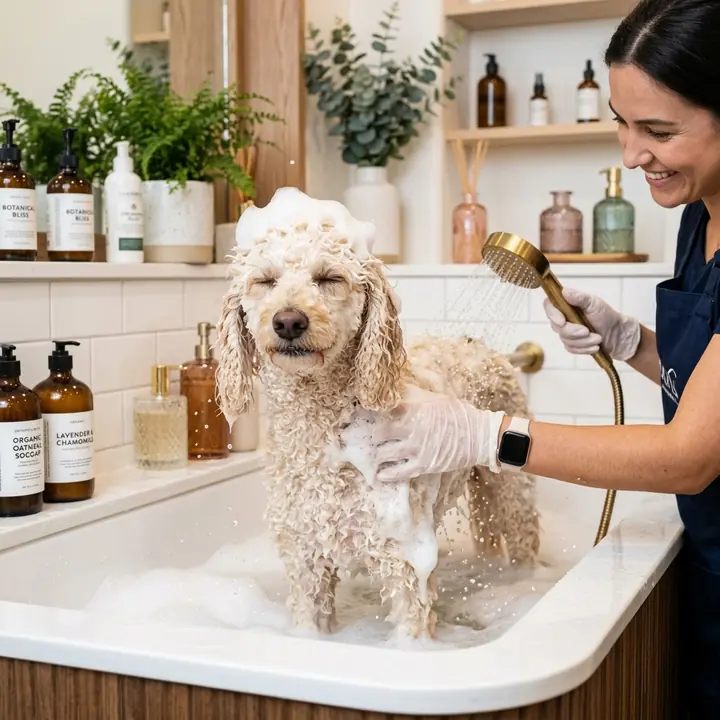 Warm nourishing bath and blow dry care for dogs